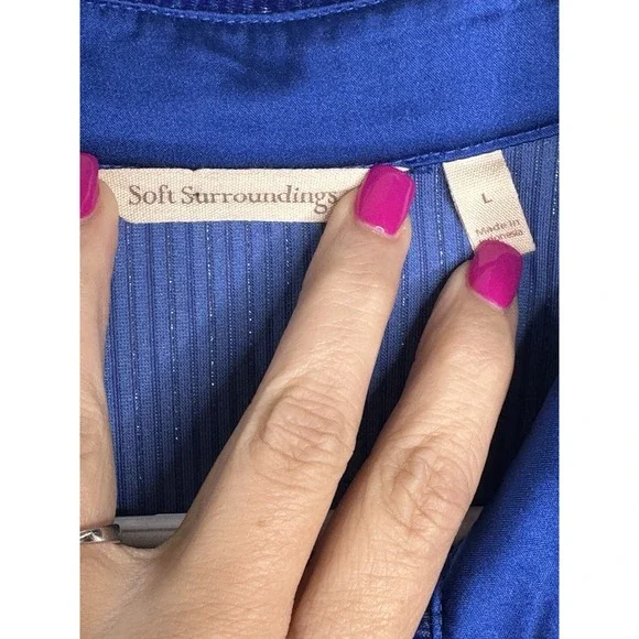 Soft Surroundings Ribbed Metallic Blue Velvet Boyfriend Tunic Button Shirt LARGE - Picture 7 of 9